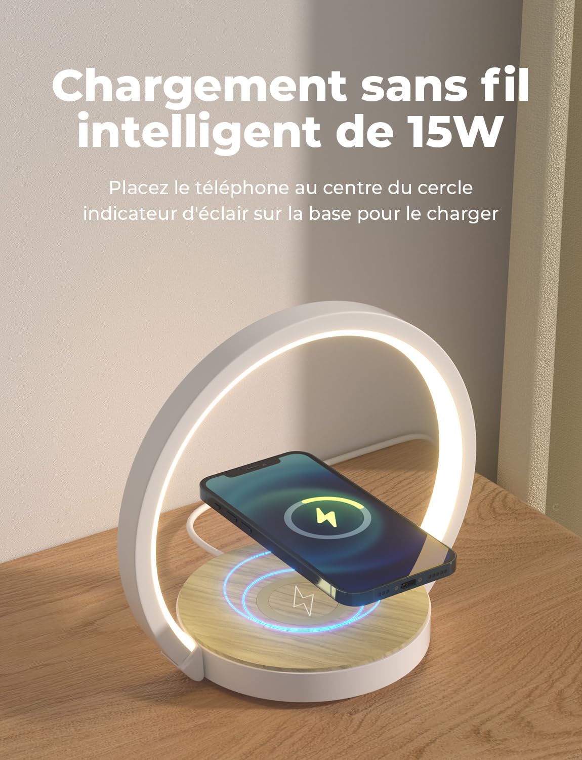 VOSFEEL Lampada da Comodino a 3 intensità con Caricabatterie Wireless Controllo Touch Lampada da Tavolo Lampada da Scrivania