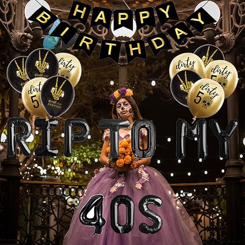 Miniatura 5 de RIP To My 40s 50th Birthday Party Supplies  Cartel de feliz cumpleaños, globos y decoraciones para la muerte a mis 40, cuarenta y cuarenta RIP,