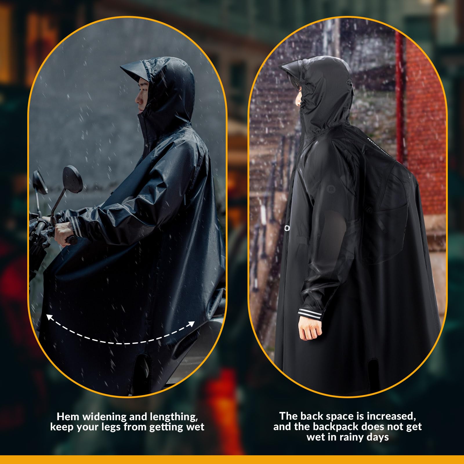 ROCKBROS Manteau de Pluie Réutilisable Poncho de pluie avec Capuche Veste de Pluie Pliable, Multi-usage pour Vélo Camping Randonnée Pêche Hommes Femmes, Noir