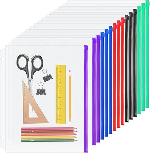 Miniatura 7 de Carpeta de PVC transparente de 3 agujeros con cremallera, páginas de inserción de bolsillo, tamaño carta, 8 12 x 11 pulgadas, bolsas de