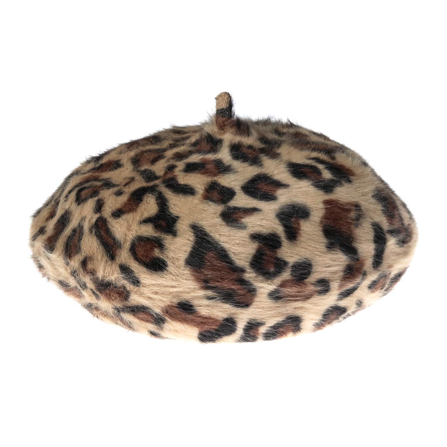 Ovida Women's B-Camel Leopard Print Beret Hat Wool French Beret Cap Winter Warm Beanie Hat, One Size