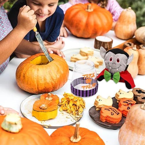 Miniatura 3 de Luxshiny Tarro de caramelo de Halloween para niños, mini tarro de caramelo, cajas de regalo de dulces, tarros de plástico transparente con tapas,
