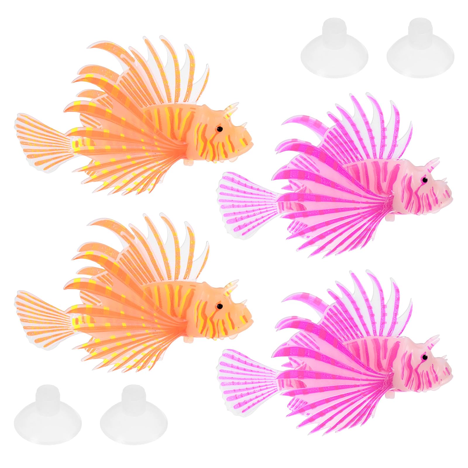M METERXITY 4-Pack Artificial Glowing Lion Fish 4.53"x2.95", Orange, Purple