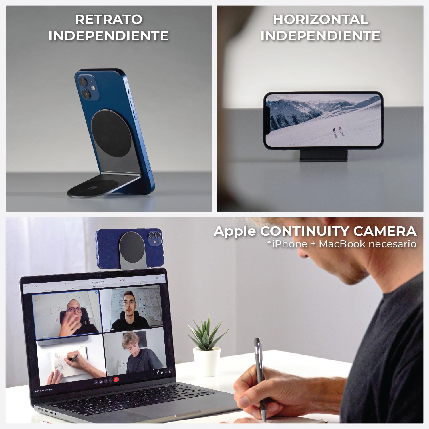 Rolling Square Edge Pro Full Kit - Soporte Movil para Portatil, Kit con Soporte Magnetico para Movil, Cargador Inalambrico Universal y Luz 1000 Lumen, Soporte con Cargador Magnetico Teletrabajo, Negro