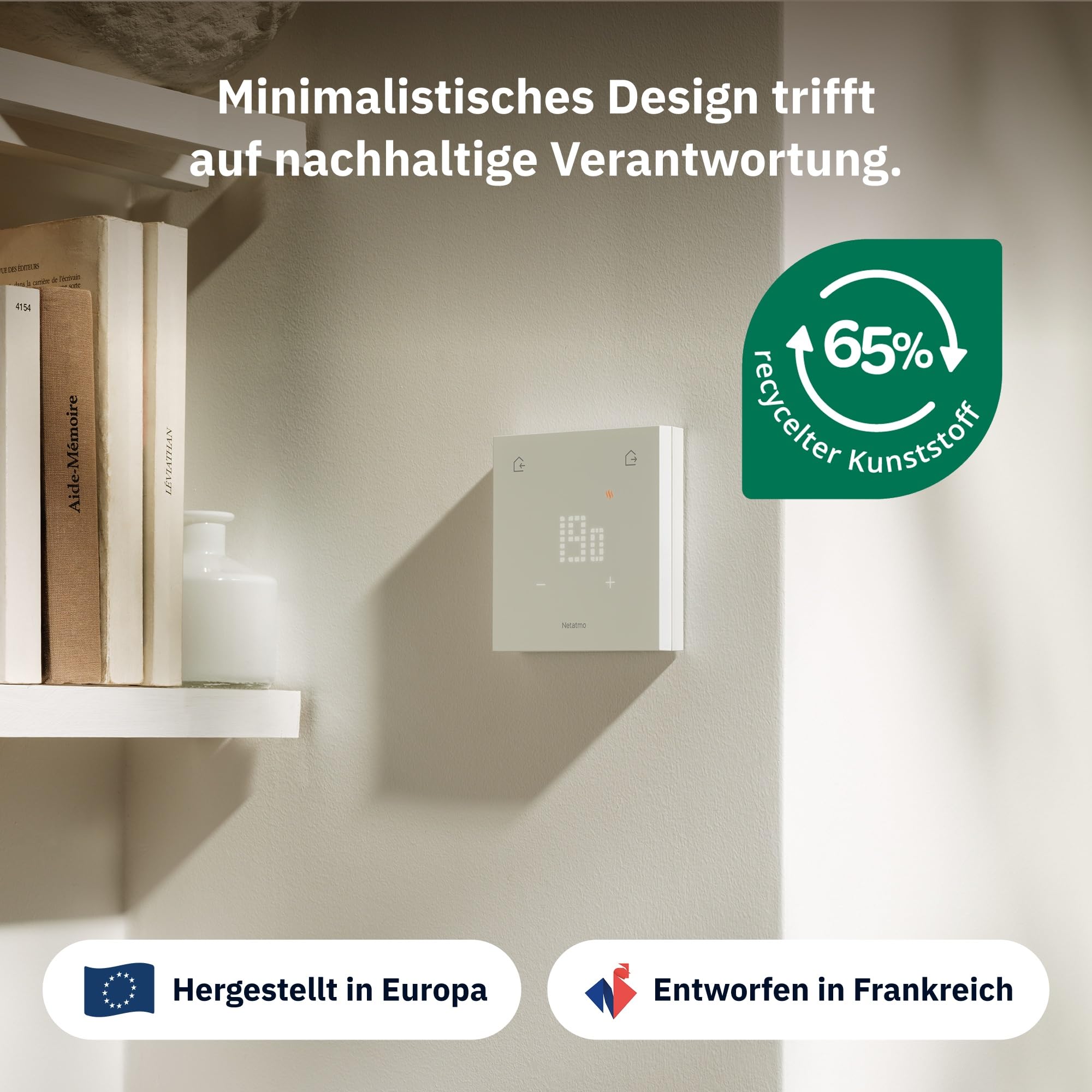 Netatmo Smartes Thermostat ORIGINAL für individuelle Heizkessel - Installationspaket, schnurlos/kabelgebunden, Halterung beiliegend, energiesparend, mit Matter kompatibel, WiFi 2.4GHz - ETP-AMZ