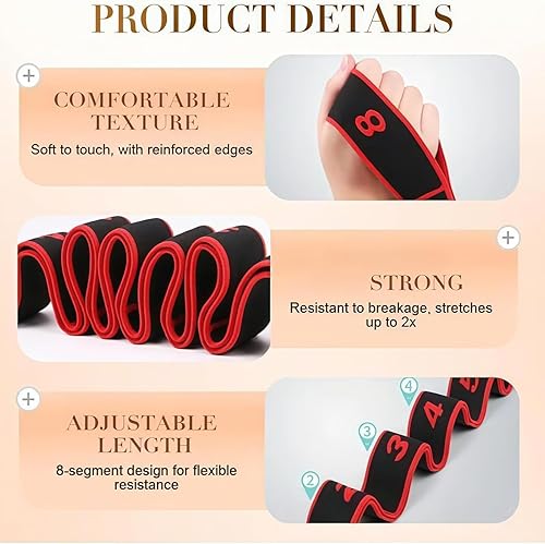 Miniatura 3 de 3 juegos de bandas de resistencia de fitness para estiramiento y yoga, banda de resistencia elástica numérica con marcas claras, bandas elásticas de