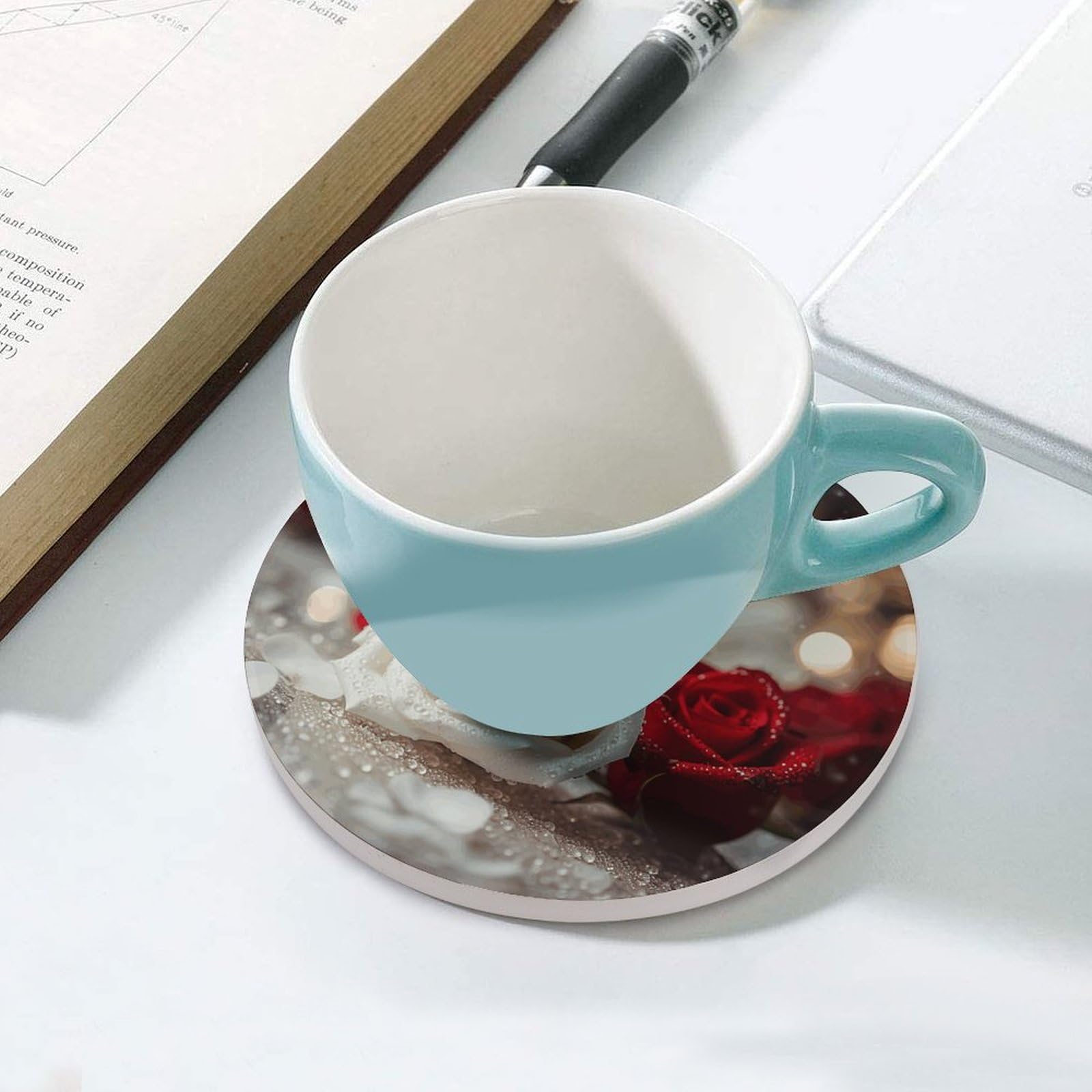 Sottobicchieri in ceramica con supporto per tavolino da caffè, con base in sughero, sottobicchieri in ceramica per bevande fredde o calde, 10 cm