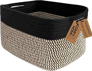 COMFY-HOMI Cotton Rope Square Basket With Handles for Shelves|Dog Toy Basket Bin and Storage|Baby Basket for Gift|Shoe Basket for Organizing|NEW 13.5