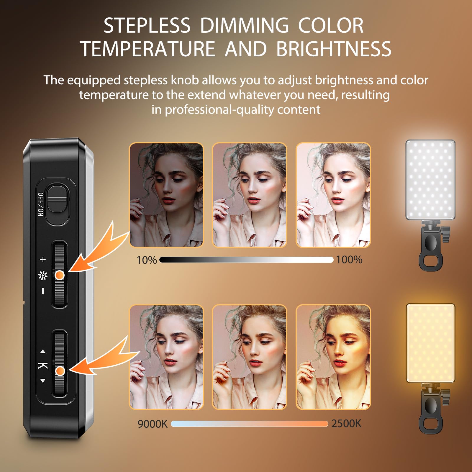 Lampe Vidéo, 120LEDs Lampe à Selfie Portable pour Caméra CRI 95+ 2500-9000K Batterie Rechargeable de 3000mAh, de Caméra Portable pour Vlogging, Photographie, Vidéoconférence