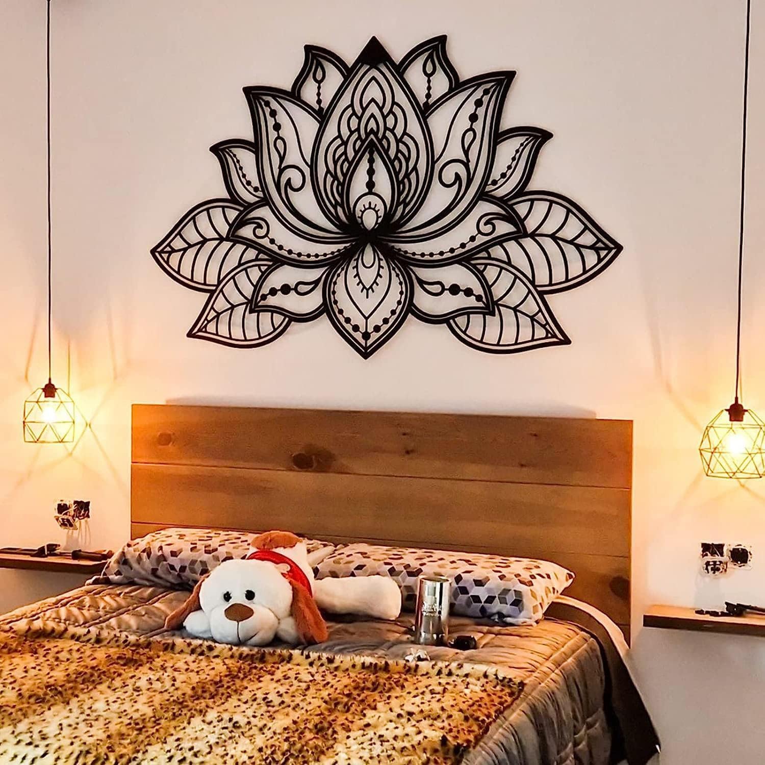 Grande decorazione da parete, decorazione da parete con fiore di loto in metallo, decorazione per la casa per yoga e meditazione, per soggiorno, camera da letto, ufficio e sala yoga,68*44CM,Black