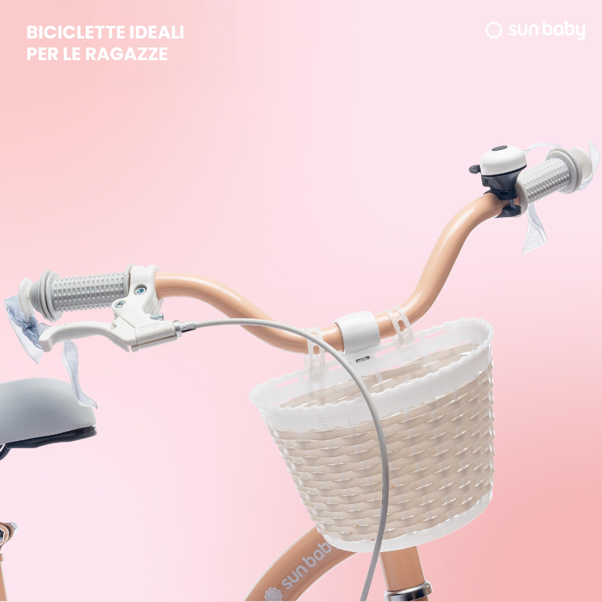 sun baby Flower Bike Bici bambina 12/14/16 pollici, bicicletta per bambini con rotelle, barra di spinta, cestino, campanello, freno contropedale e V-Brake