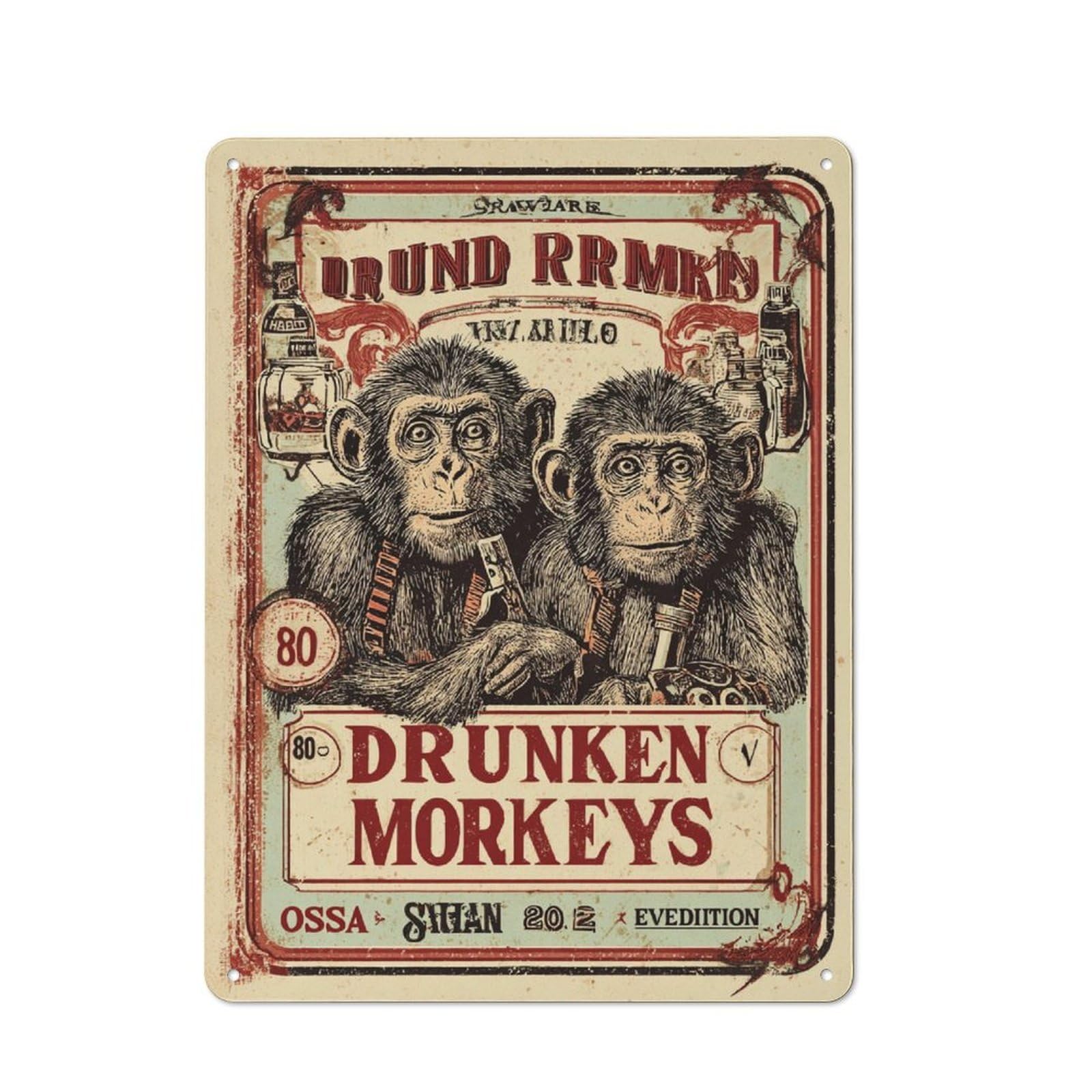 Junmoney Drunk Monkeys Vintage Metal Plaque 40X30cm For Dining Room Or Kitchen, For Home Decor Collectors Refreshing A Room In Autumn
