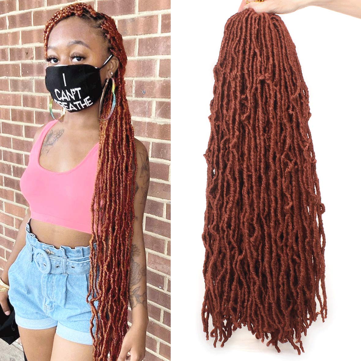 Buy ZRQ 24 Inch New Faux Locs Crochet Hair Prelooped Ginger Soft Locs
