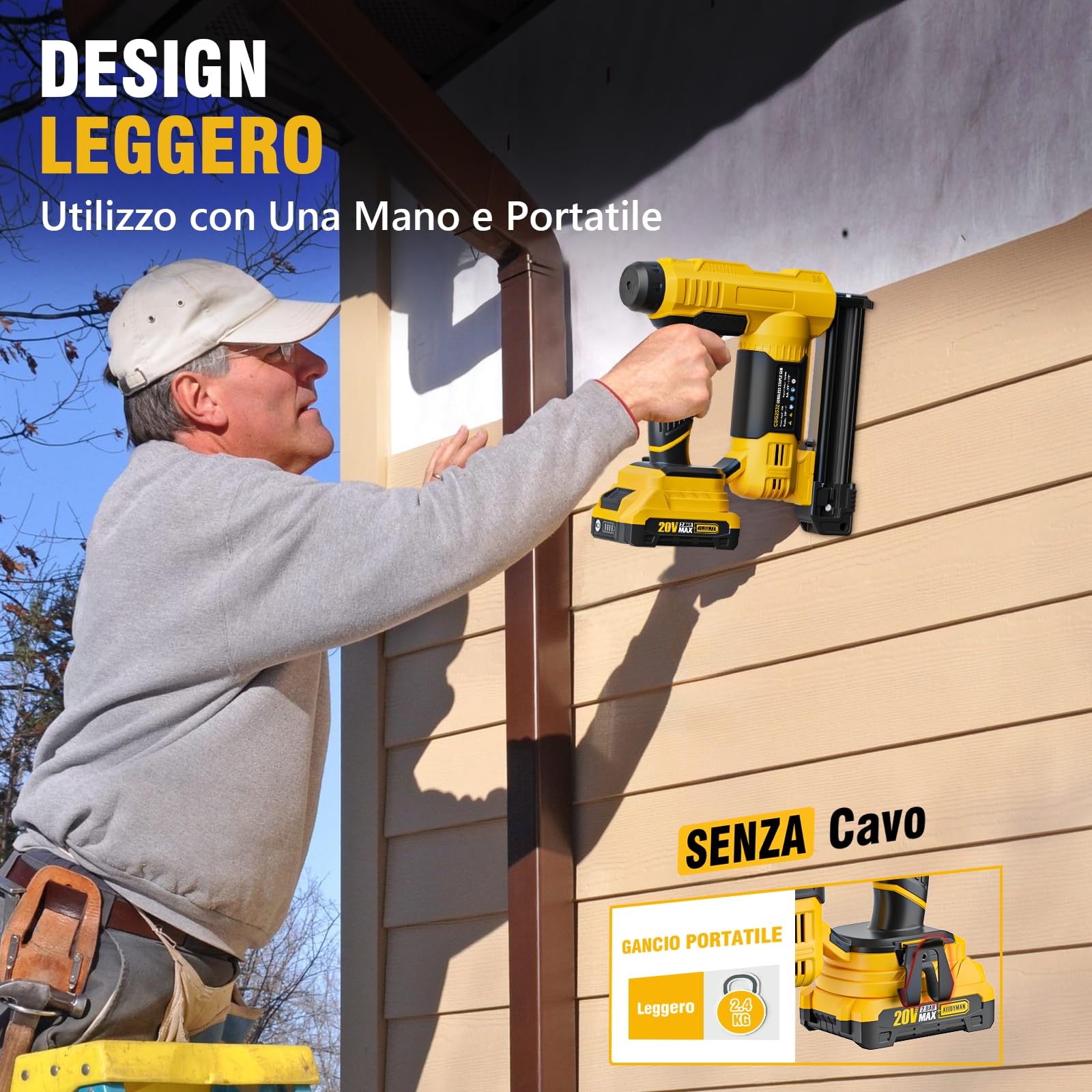 Alloyman 20V MAX Sparachiodi Chiodatrice Brad a Batteria, 2-in-1 18GA Pistola Sparachiodi Elettrica Calibro, 1000 chiodi e 500 punti metallici inclusi, per fai da te e lavori in legno