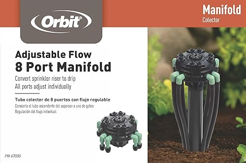Miniatura 6 de Orbit Paquete de 2 colectores de riego por goteo de 8 puertos de flujo ajustable para tubo de 14" - 61008P