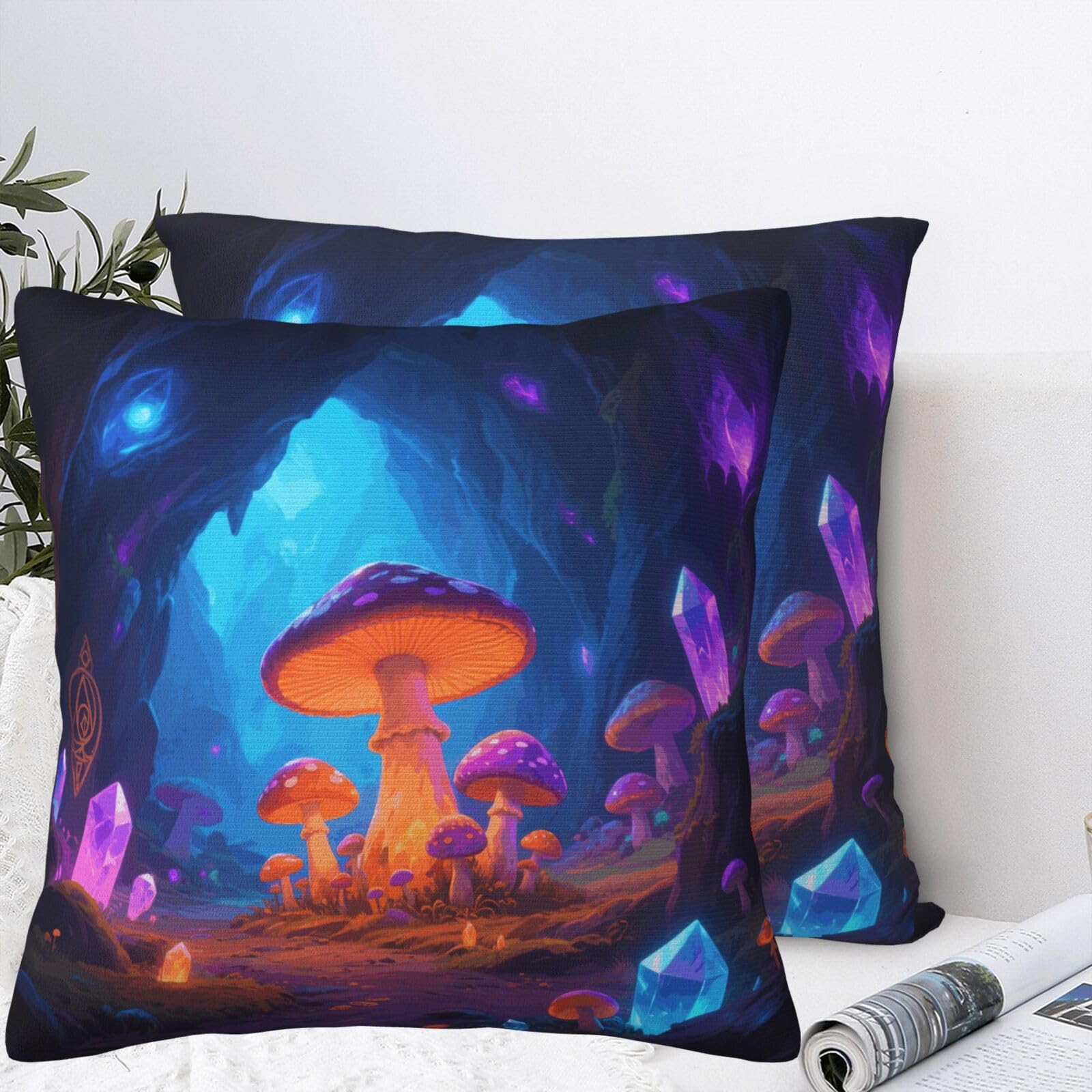 BTCOWZRV Mushroom Plush Throw Pillow Covers 18"X18",Soft Cozy Couch Cushion Covers Decorative Pillow Cases for Holiday Home Bedroom Sofa Decors