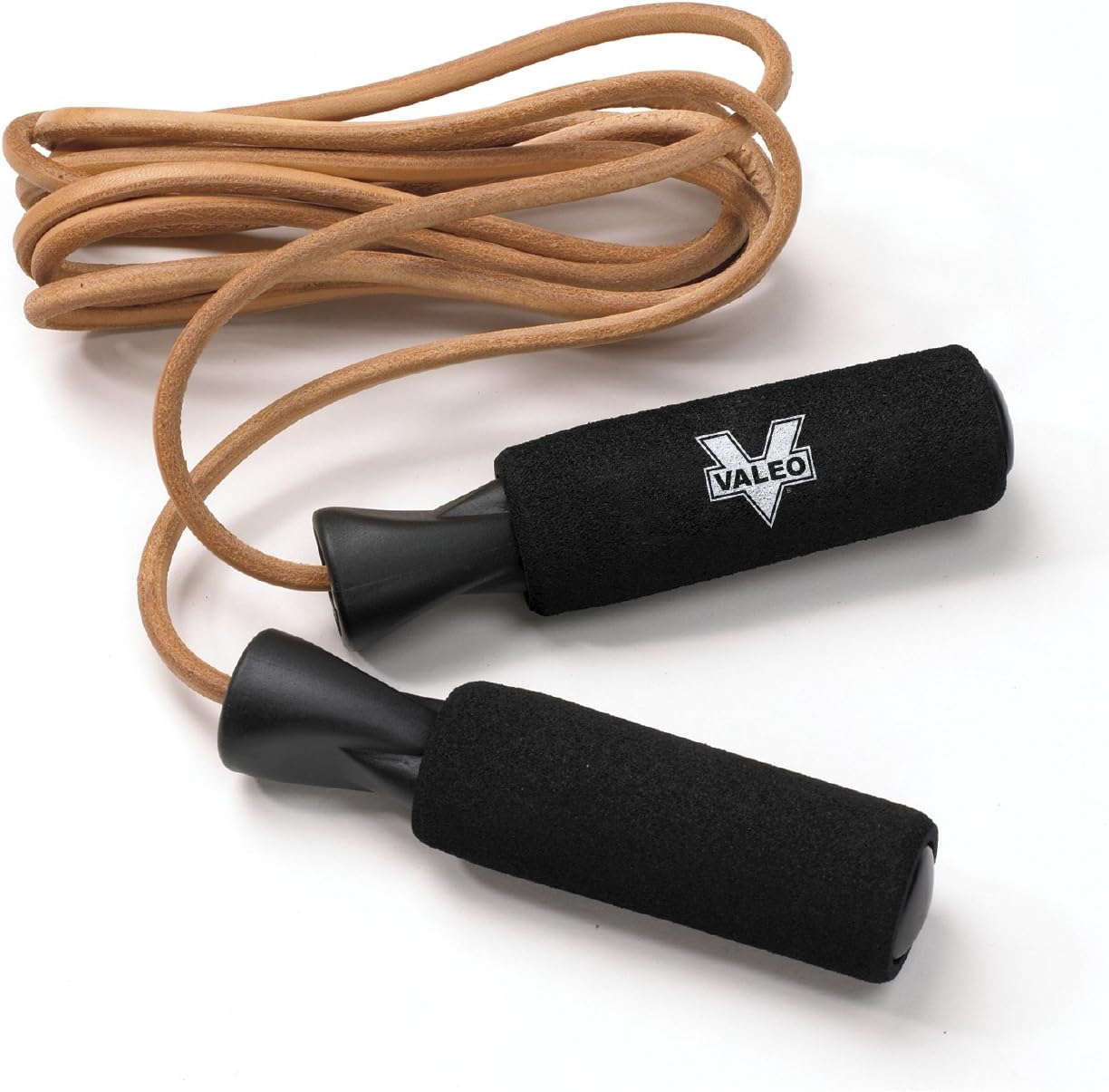 Valeo Adjustable Leather Jump Rope With Molded Handles And Foam Grips, 9.5-Foot Long, VA4514BR