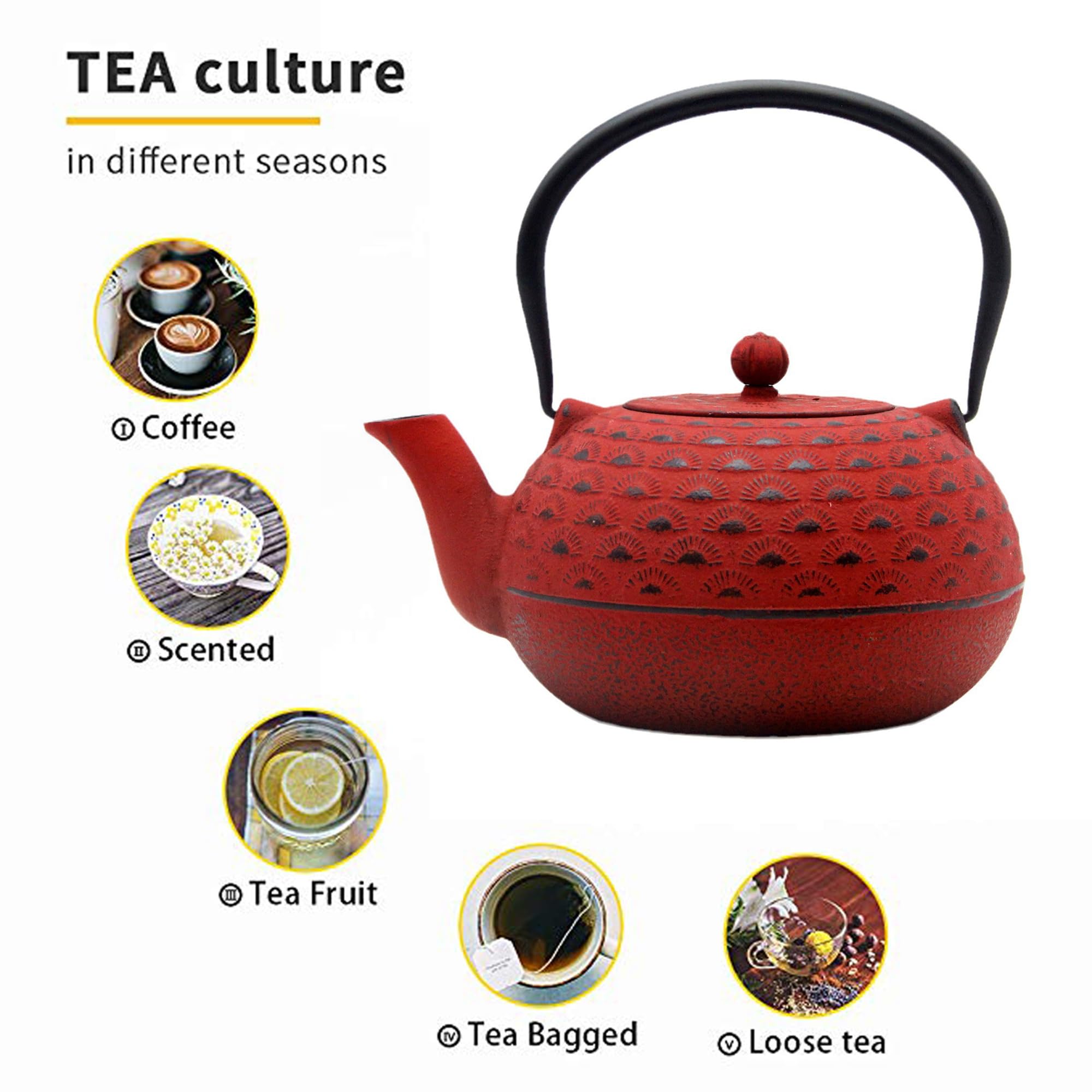 Tetera grande de hierro fundido, tetera de hierro fundido con infusor de acero inoxidable para estufa segura (1800 ml-tetera-002)