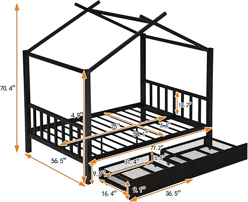 Miniatura 2 de Cama matrimonial con cajones de almacenamiento, marco de cama Montessori de metal, camas de cabaña resistentes para niños, niñas, niños y