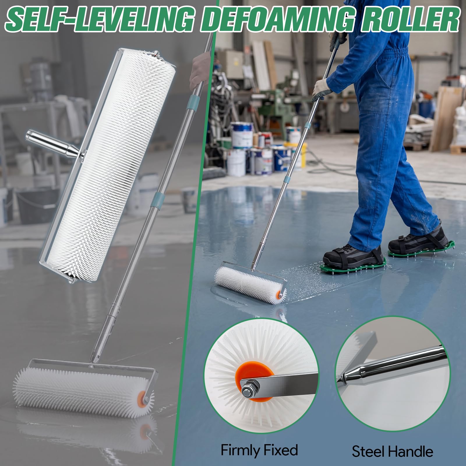 Kit de herramientas de cemento autonivelante que incluye rascador de acero inoxidable, rastrillo autonivelante, zapatos de construcción de pisos, herramientas de pintura epoxi para pisos con