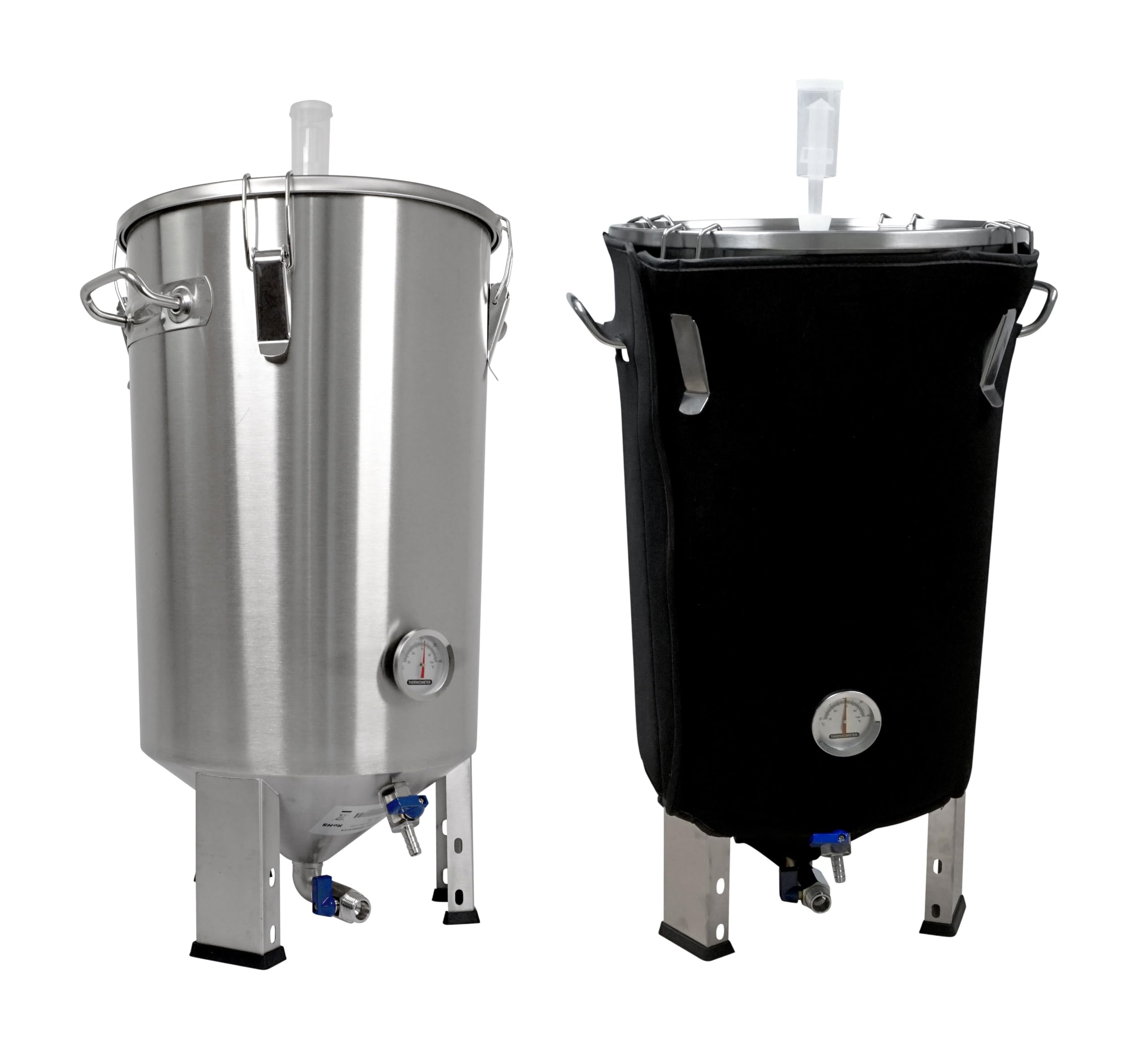 Edelstahl Gärbehälter Gärtank Fermenter 30 L Restauslauf mit Isoliermantel | konisch mit Boden-Restauslauf, Innen-Thermometer, luftdicht verschließbarer Spanndeckel Saft-Fermentation