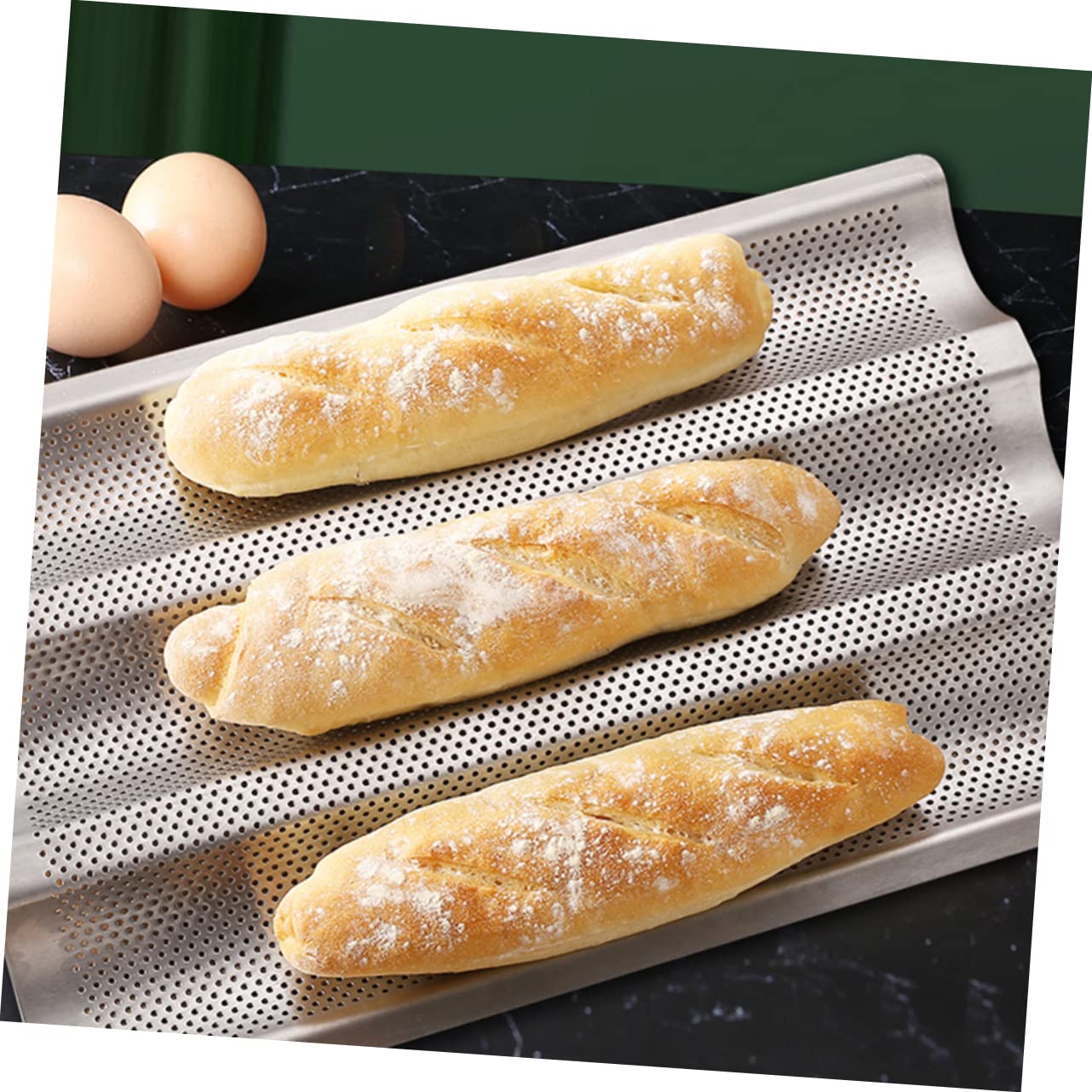 VICASKY Wellen Backblech für Französisches Baguette, 2 Stück Edelstahl