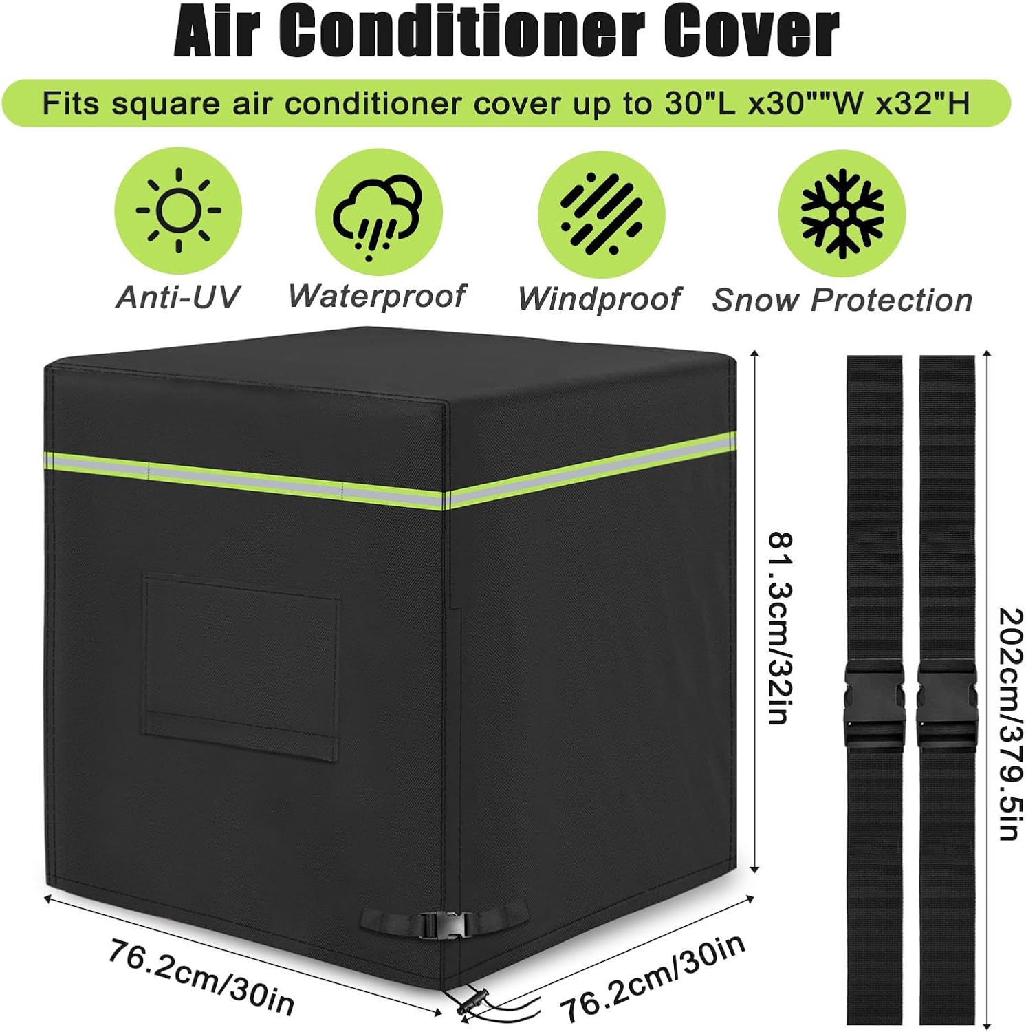 Air Conditioner Cover for Outside Units 30x30x32 inches, 600D Oxford Fabric AC Cover, Central a/c Covers with Reflective Tape, Waterproof Windproof thumbnail