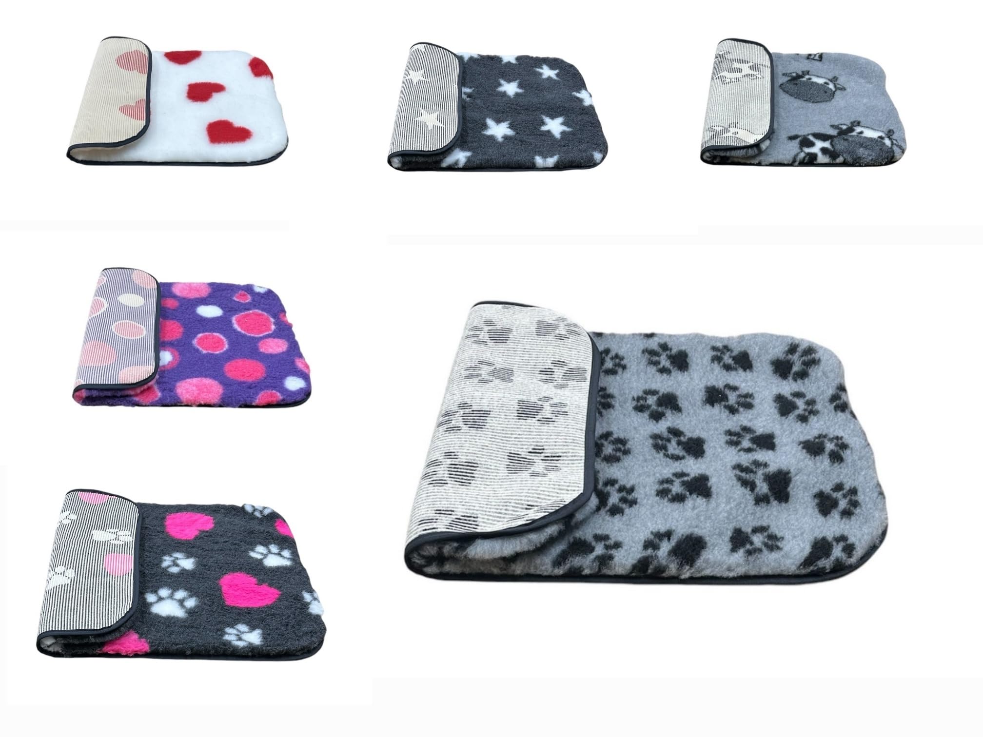 PnH Veterinary Bedding® NON SLIP Classic Range, Vet Bedding, Bound Edges For Strength - Dog Bed Fleece in Many Colours & Sizes (Grey with Black Paws, 100cm x 50cm) — image 1