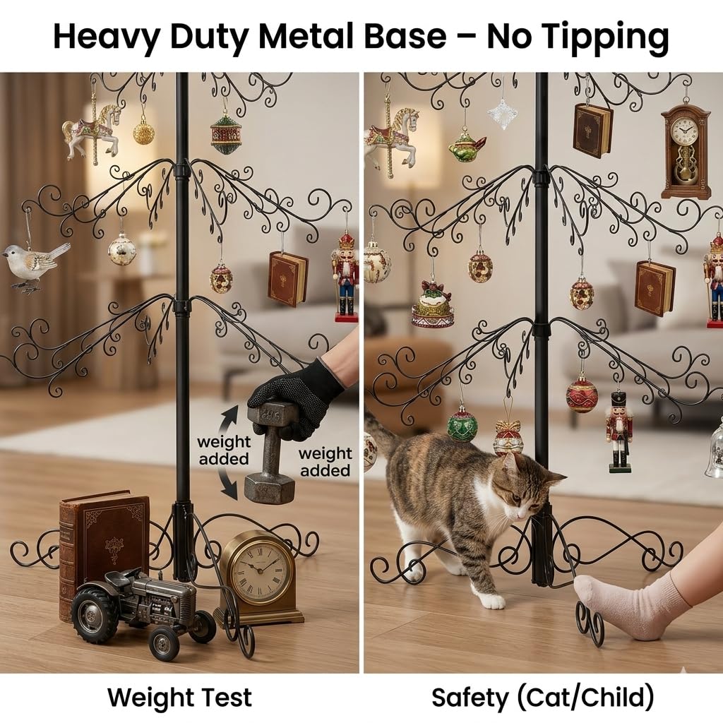 HOHIYA Soporte para Árbol de Navidad Metal 210 cm Base Estable 174 Ganchos para Adornos, Ideal Decoración Navideña y Hogar