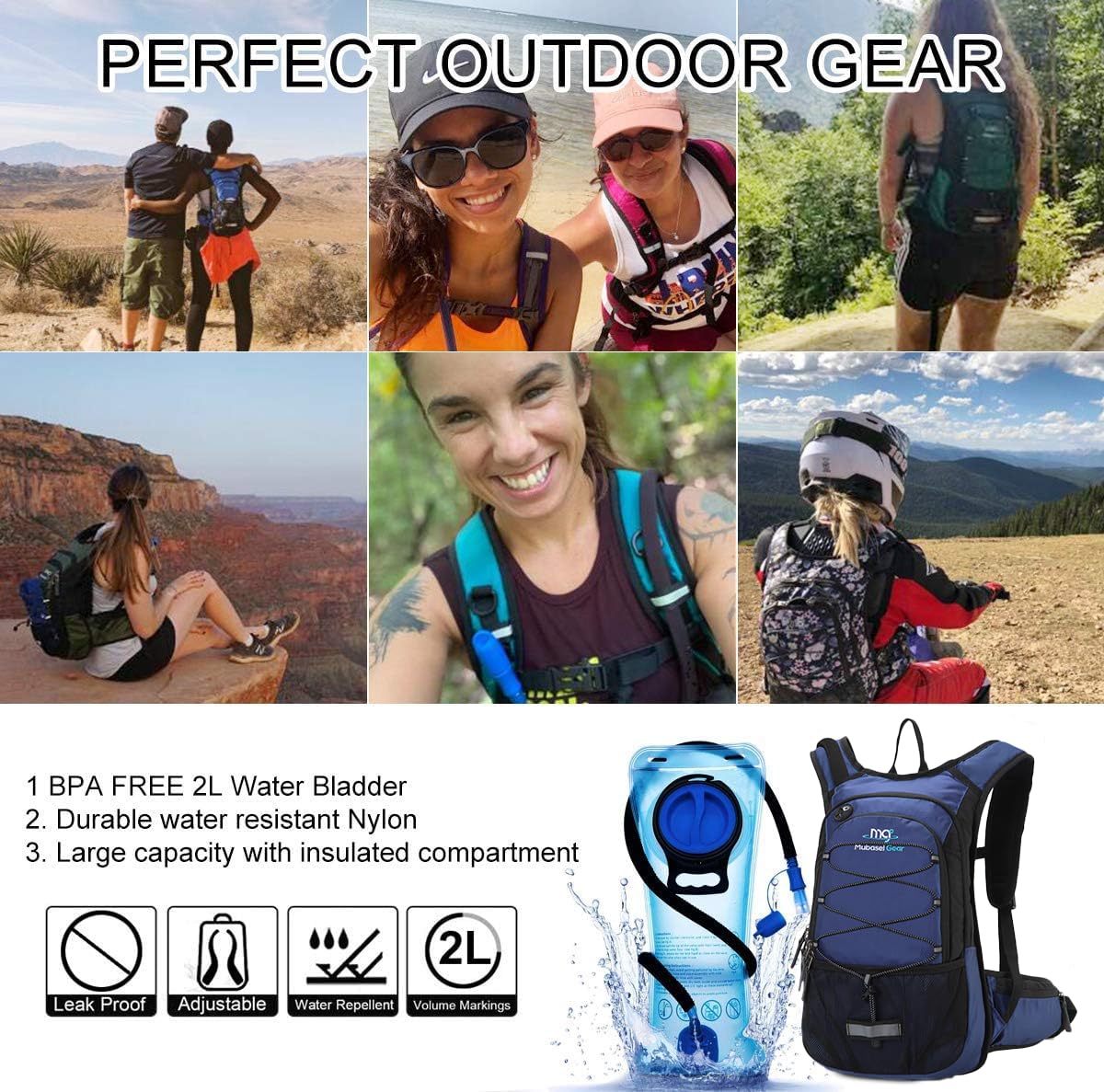 Insulated Hydration Backpack Pack with 2L BPA Free Bladder - Keeps Liquid Cool up to 5 Hours for Running, Hiking, Cycling, Camping