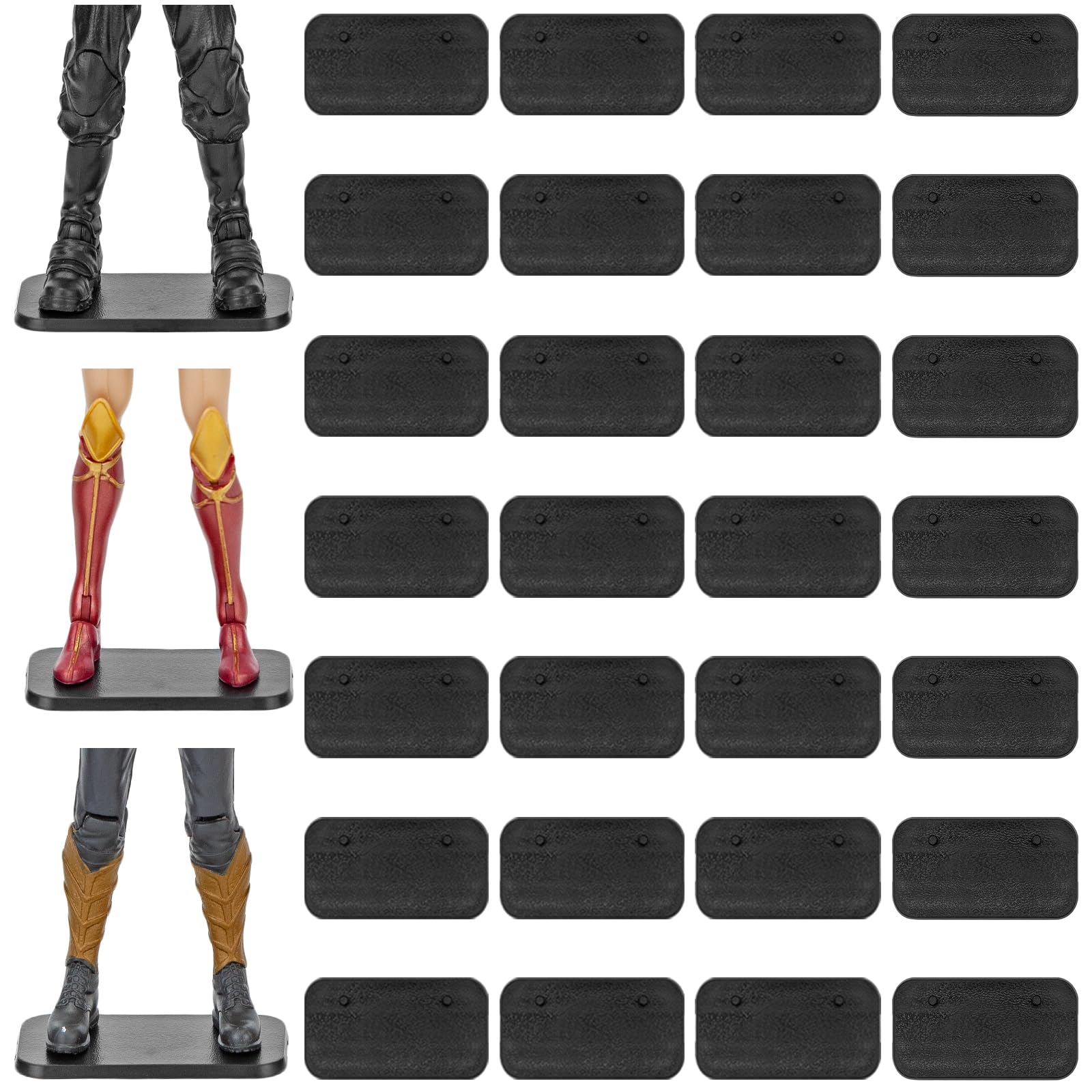 28PCS Action Figure Stand 6 Inch Display Bases with Peg Holder Accessories Compatible with Mavel Legends Series/GiJeo Classified Series/D C/Mo tu Models 1/12 Figures, Black Square