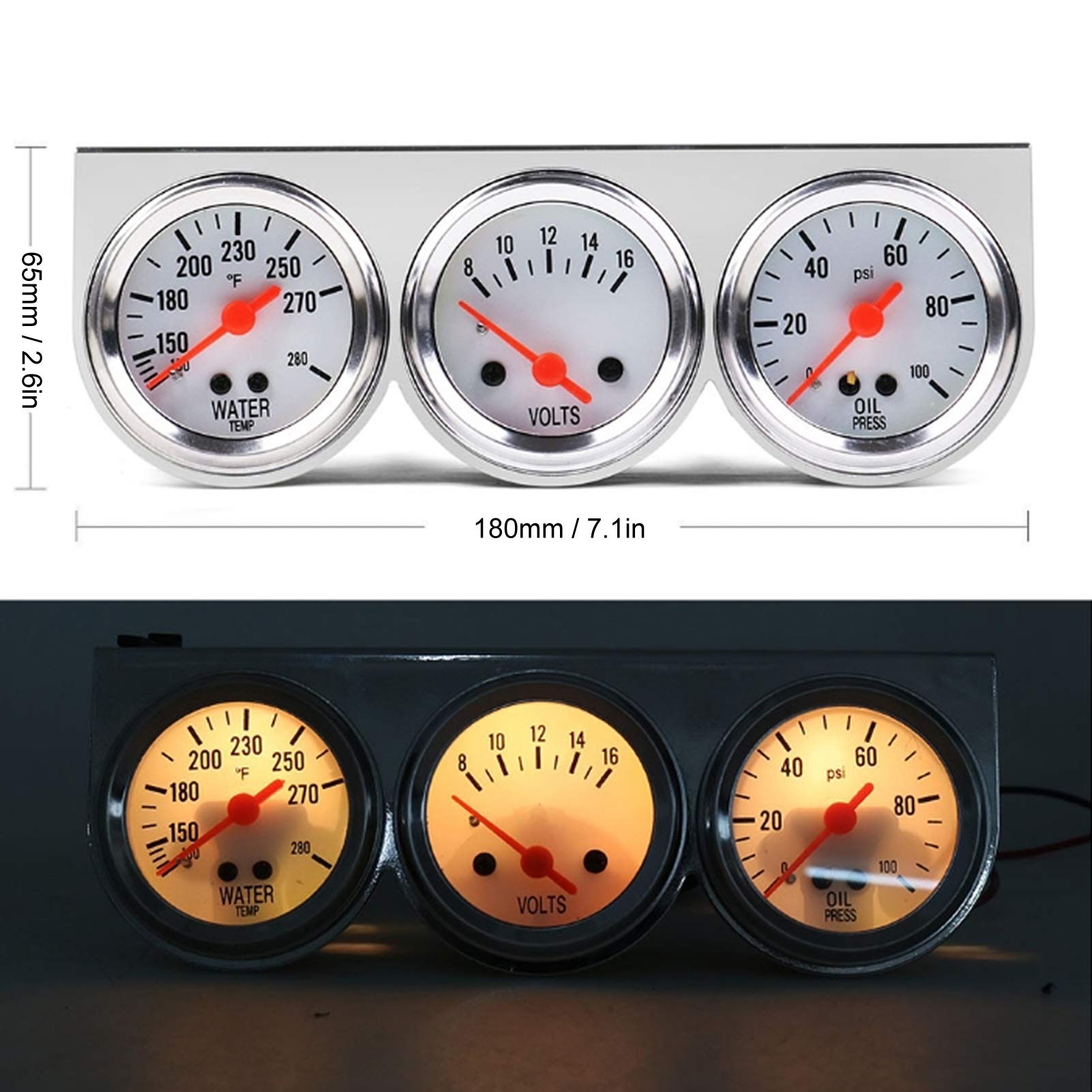 Amazon | 3 in 1 油圧計 水温ゲージ 電圧計 3連メーター 52mm 電子