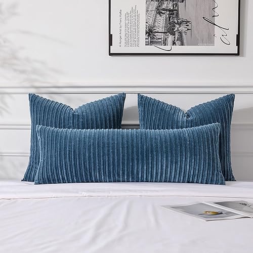 Miniatura 734 de UGASA - Juego de 2 fundas de almohada de terciopelo a rayas, funda decorativa para cojín con cremallera oculta para el hogar, sofá, dormitorio,