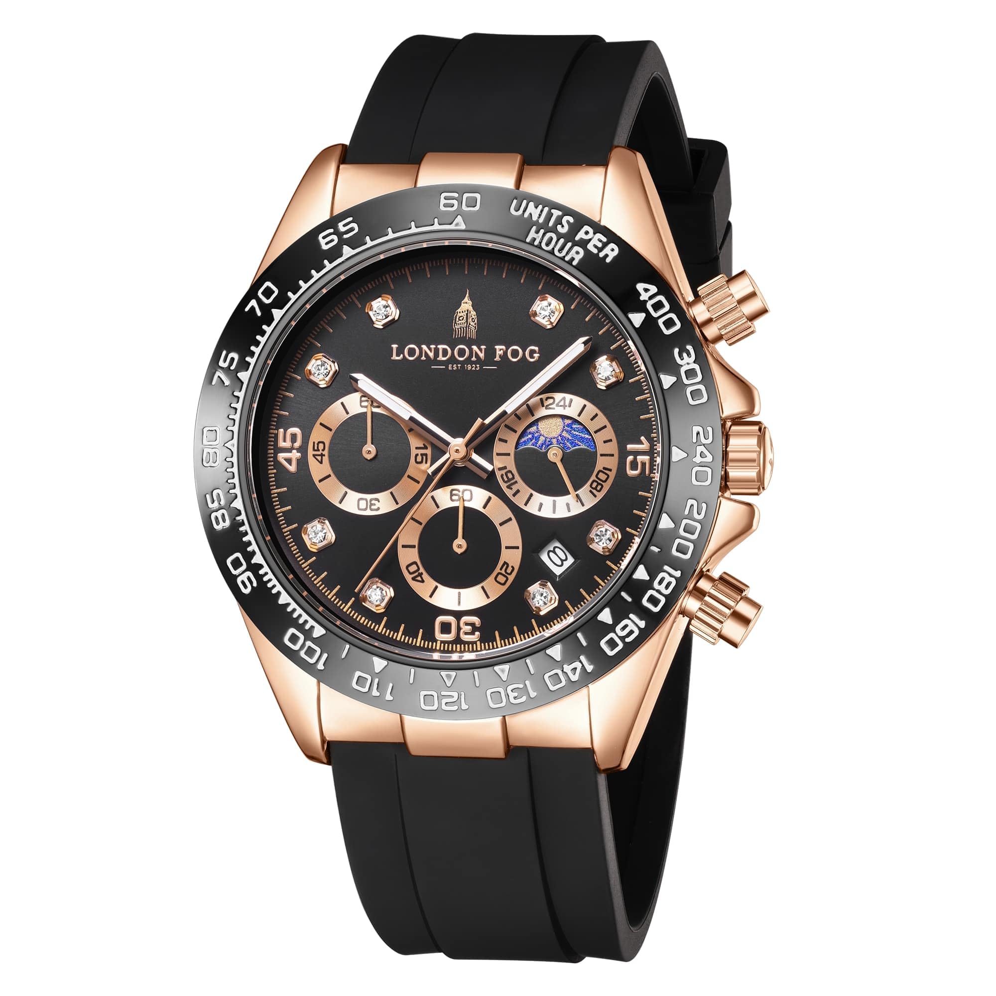 Bond Collection Chronograph Watch for Men with Tachymeter Bezel, Crystal Hour Markers, Multi-Function Sub-Dials, Date Display & Silicone Strap-image-12