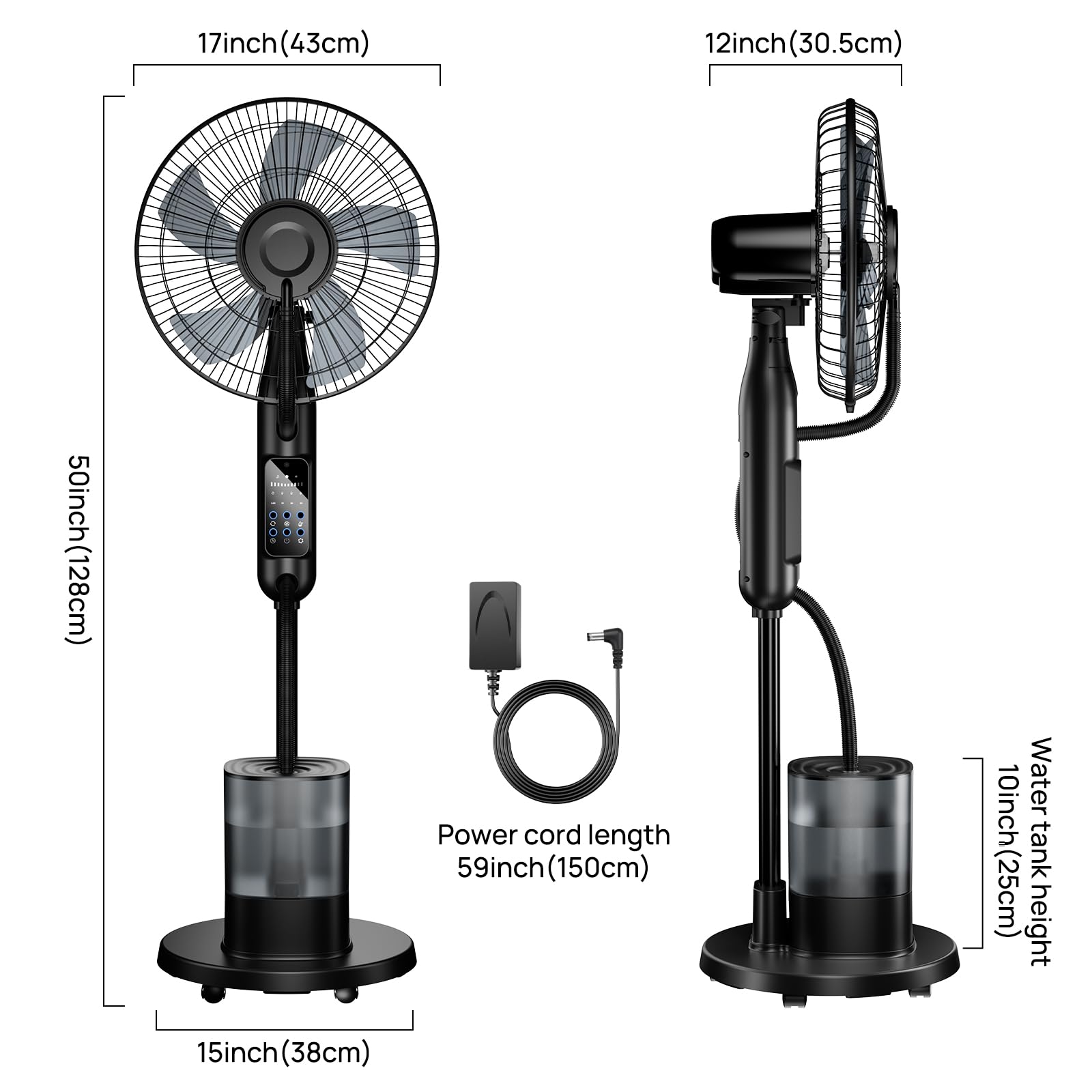 NebulaFlow Ventilateur Brumisateur, 2026 Amélioré Réservoir 4L, 7,5H Ventilateur sur pied, Minuterie, 5 vitesses 3 modes, Ventilateur oscillant avec télécommande pour maison, chambre, bureau, terrasse
