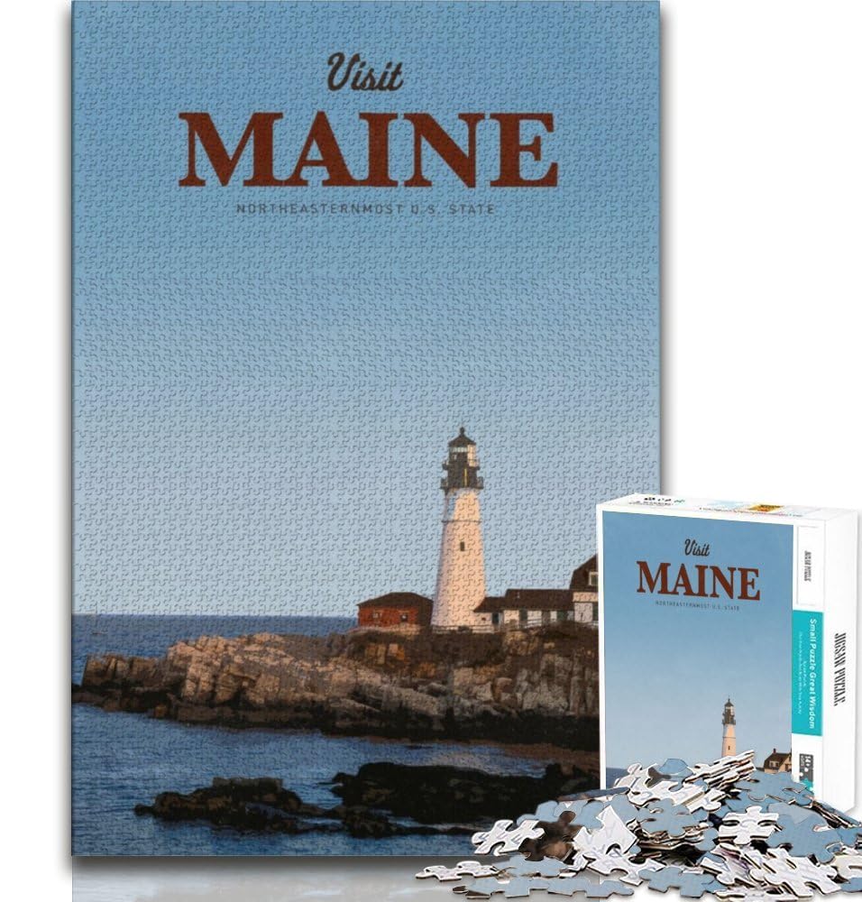 Visit Maine 1000 Pieces Jigsaw Puzzles For Teens And Adults,Toys Educational Games Stress Relieving Wishlist with Santa Claus 38x26cm
