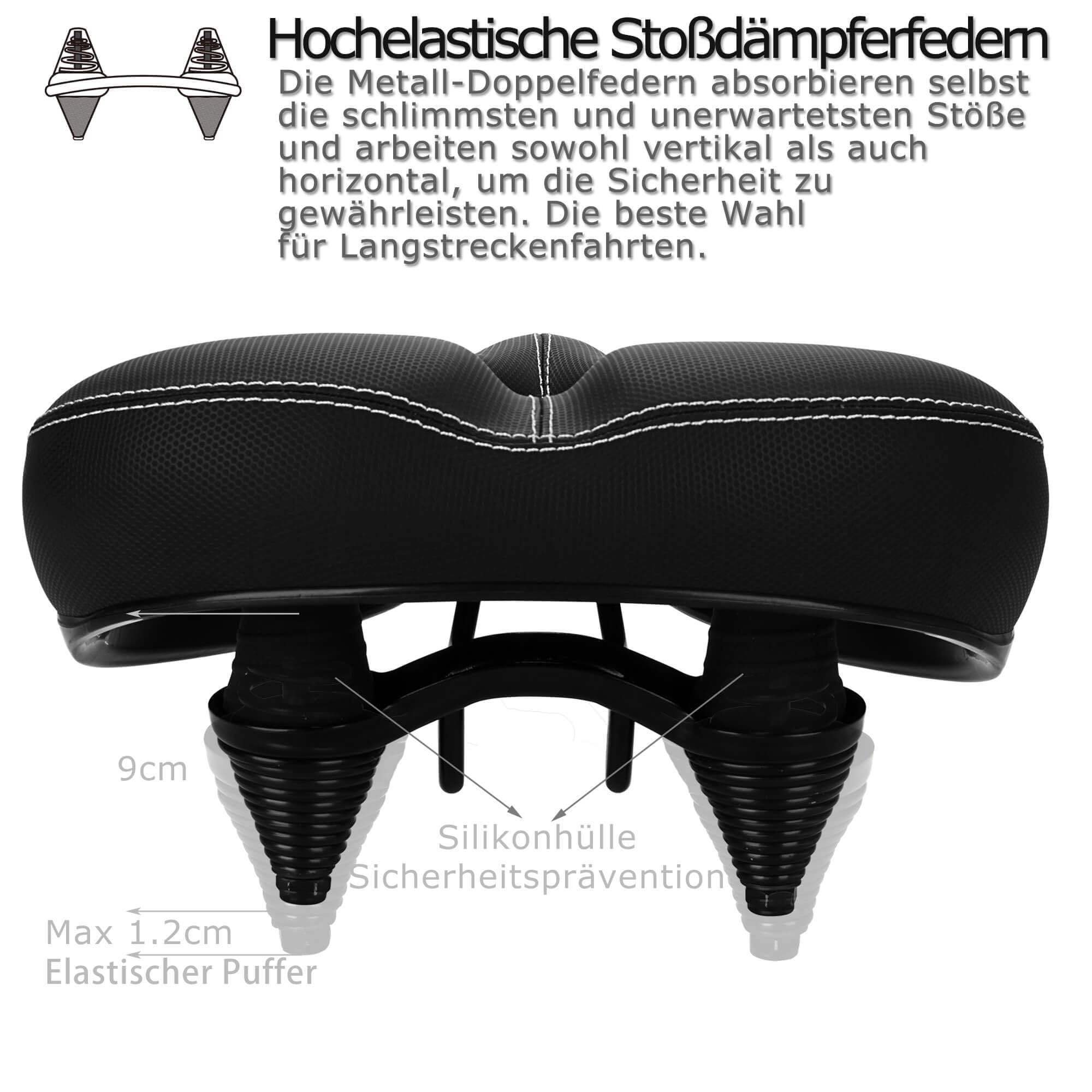 DAWAY C30 Extra groot comfortabel fietszadel & reservezadel, extra breed fietszadel voor heren, dames en senioren, ideaal fietszadel voor MTB, e- bikes, hometrainer en meer, zacht schuim gevoerd