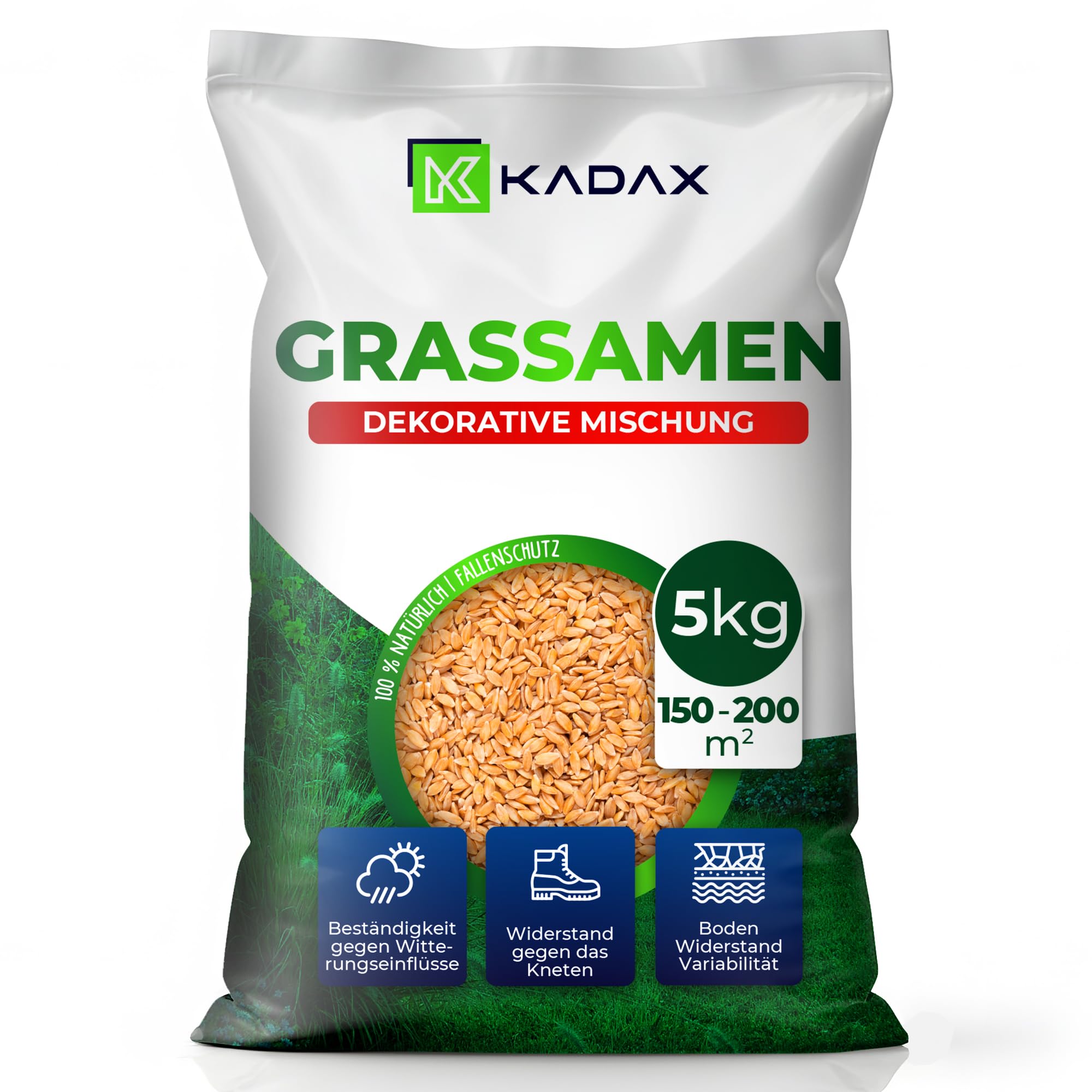 KADAX césped ornamental, 200 m², semilla de césped ornamental, mezcla de semillas de césped, semilla de césped, semilla efectiva, mezcla de semillas de césped, césped, mezcla de semillas (5 kg)