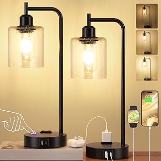Industrial Touch Table Lamps for Bedrooms Set of 2 - 3-Way Dimmable Lamp...