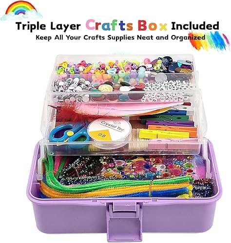 Miniatura 4 de VOLINFO 1600 piezas de suministros de arte y manualidades para niños y niñas de 4, 5, 6, 7, 8, 9, 10, 11 y 12, caja de manualidades para niños