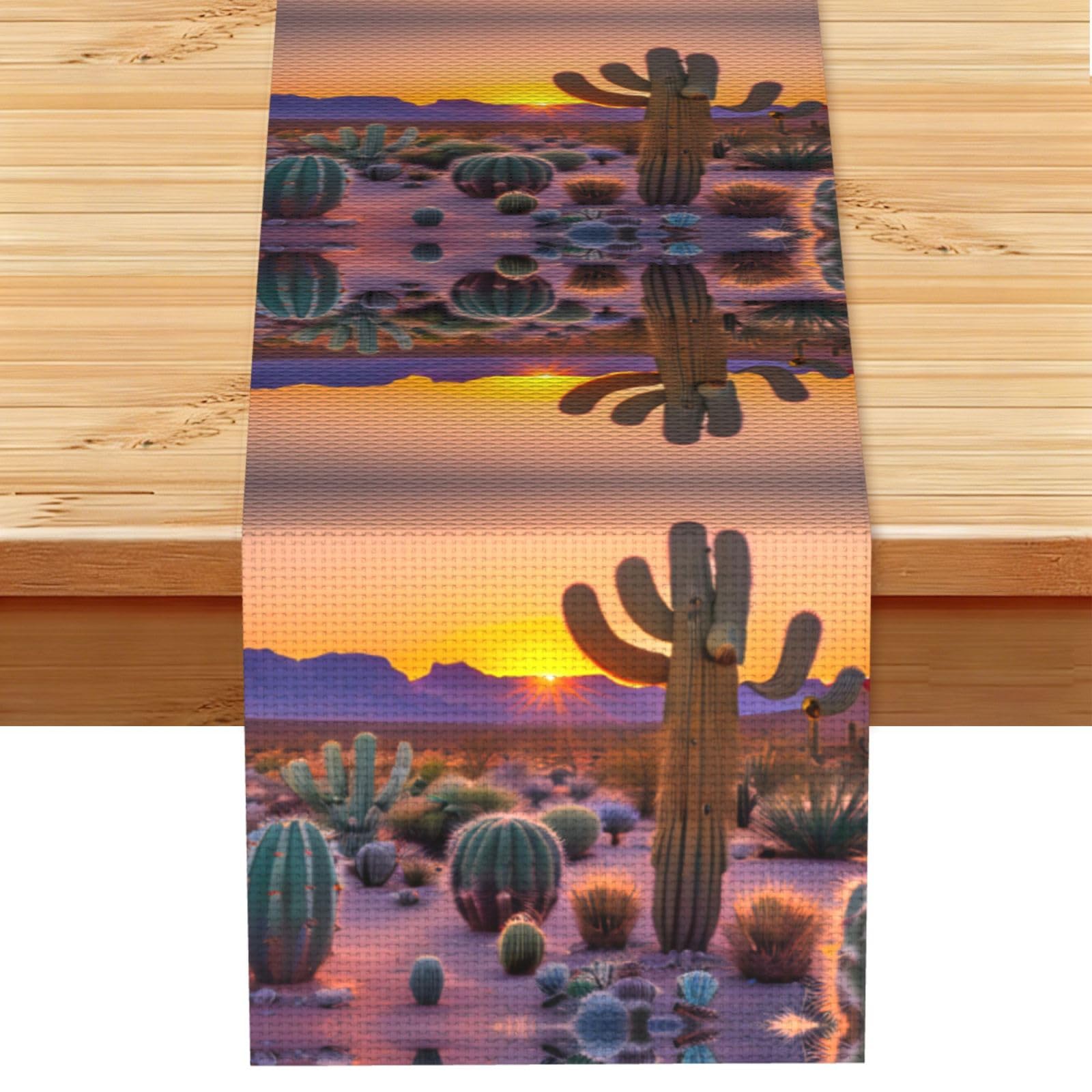Cactus Desert Sunsets Printed Dining Table Runner 13x72 Inch, Non-Fading Decor for Kitchen Dresser Fireplace Mantel