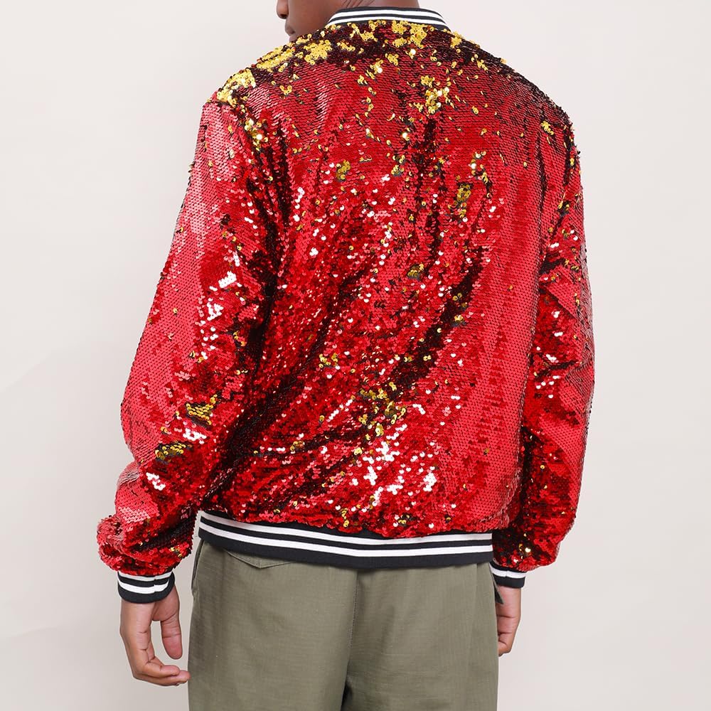 YIYI Mens Jacket Sequin Males Bomber Flip Sparkly Striped Varsity Glitter Party Outwear Coat Birthday Holiday Clothes - Image 5