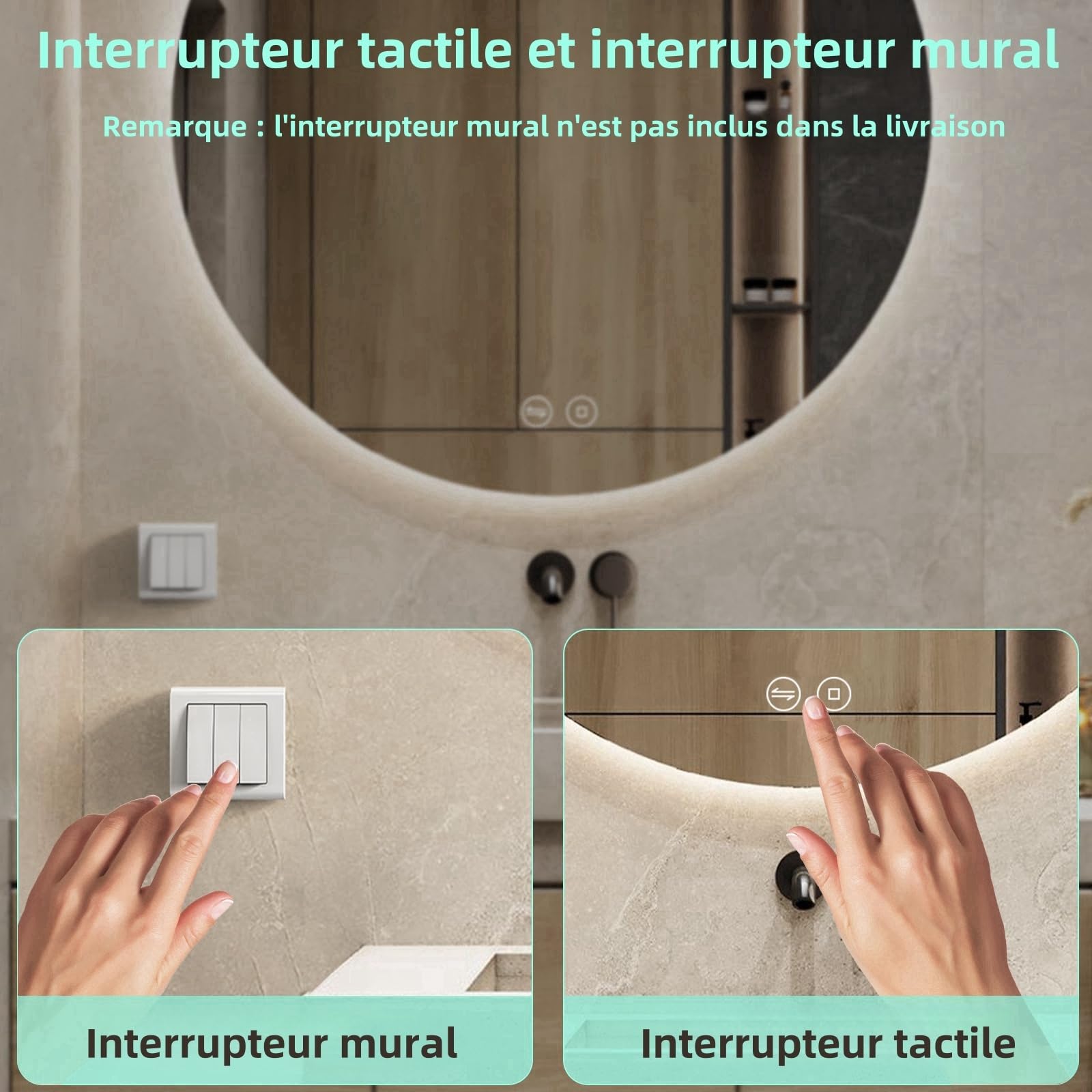 Badspiegel mit Beleuchtung, LED Runder Spiegel mit Beleuchtung, 3 Lichtfarben, Dimmbar, Touch-Schalter, Speicherfunktion, Energiesparend, Rund IP44 Wasserdicht Badezimmerspiegel 60 cm