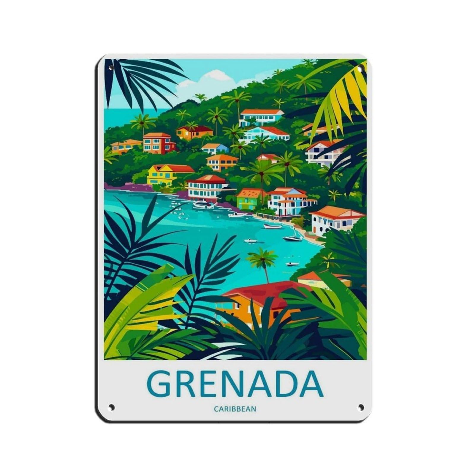 Grenada Travel Art Caribbean Travel (22) Retro Poster Metal Tin Sign Chic Art Retro Iron Painting Bar People Cave Cafe Family Garage Poster Wall Decoration 12x16inch(30x40cm)