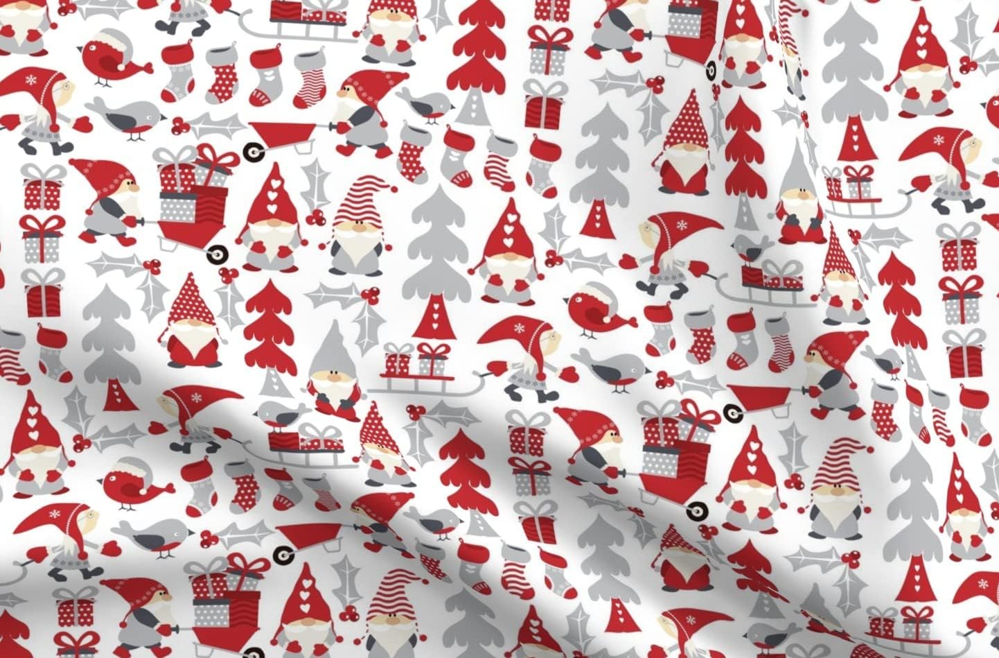 Spoonflower Fabric - Gnomes Christmas Elves Printed on Organic Cotton Sateen Fabric by The Yard - Sewing Quilting Apparel Home Decor