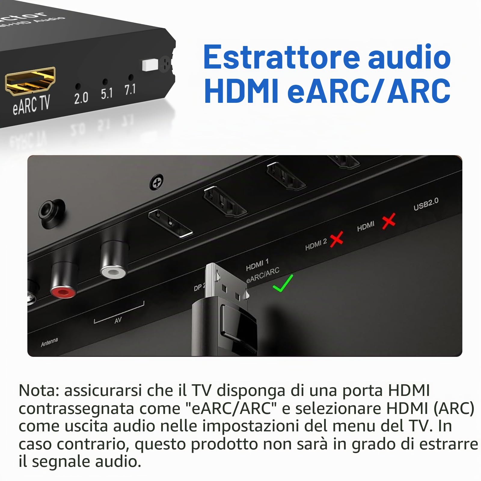 Tendak 192KHz eARC/ARC Audio Extractor,convertitore audio da digitale ad analogico,HDMI eARC/ARC+ottico a HDMI+ottico+L/R stereo da 3,5 mm per amplificatore per altoparlanti soundbar HDTV e cuffie