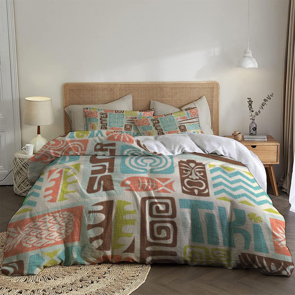 NIBAINLO 布団カバーエキゾチックなハワイアントロピカルパターン 肌に優しい ピーチスキン加工 掛け布団カバー 和式 洋式 あったか 布団カバーセット リバーシブル ホームステイ ホテル 家庭兼用