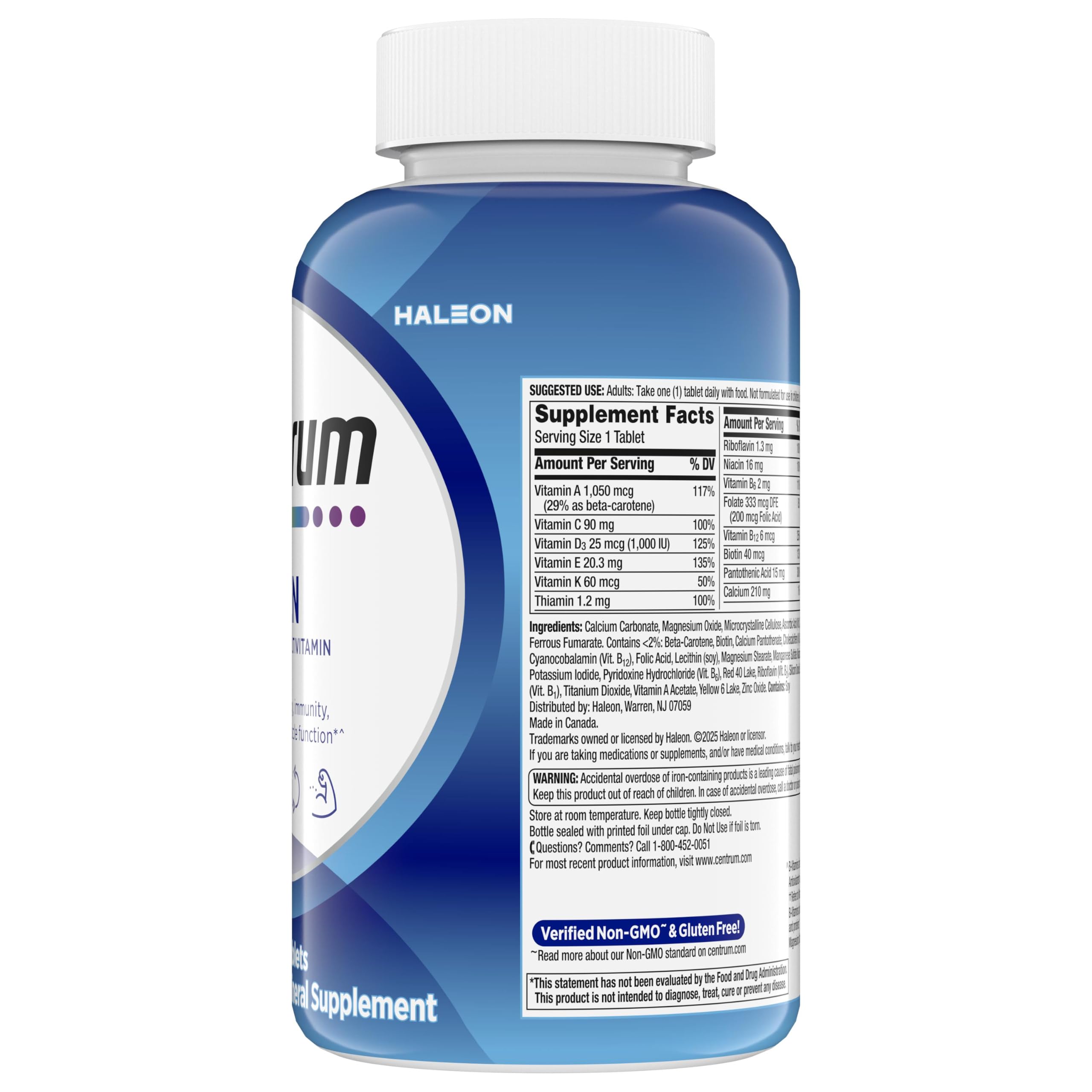 Centrum Multivitamin for Men, Multivitamin/Multimineral Supplement with Vitamin D3, B Vitamins and Antioxidants, Gluten Free, Non-GMO Ingredients - 250 Count — Amazon image 15