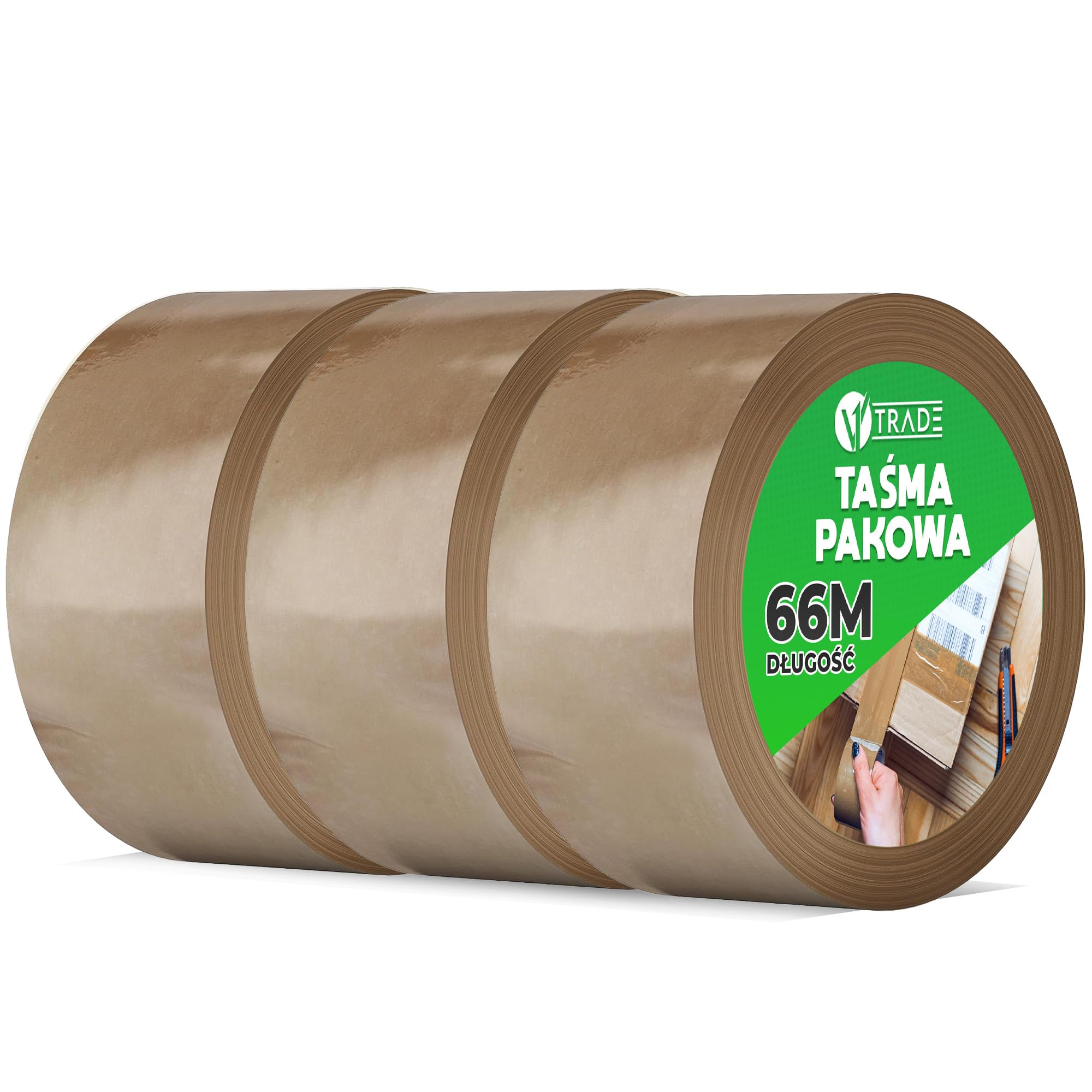 V1 Trade - Taśma do Pakowania, Taśma Klejąca - Brązowa - Taśma pakowa - 48 mm x 66 m (3 sztuki)