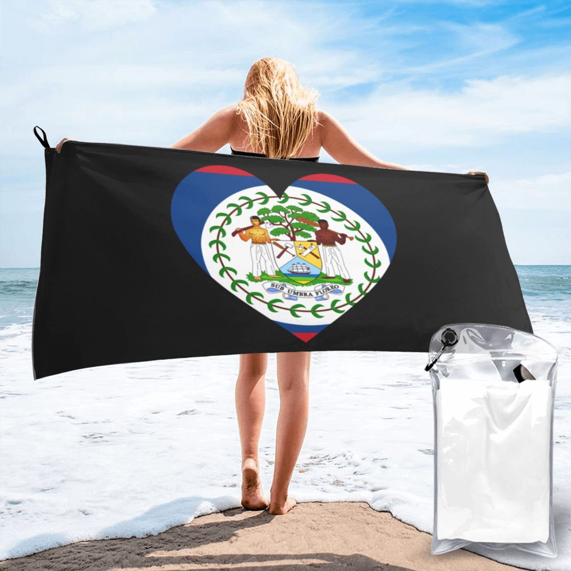 Lsjuee Love Belize Flag Microfiber Beach Towel-Quick Dry Oversized Towels Blanket for Travel Pool Camping